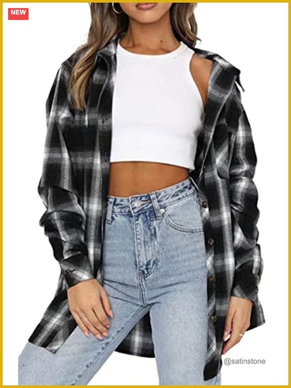 Womens Plaid Flannel Button Down Shirt Long Sleeve Lightweight Oversized